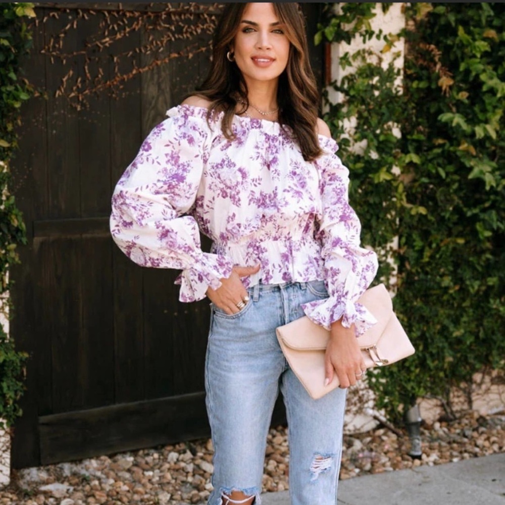 VICI Palmira Floral Off Shoulder Top Purple Small S